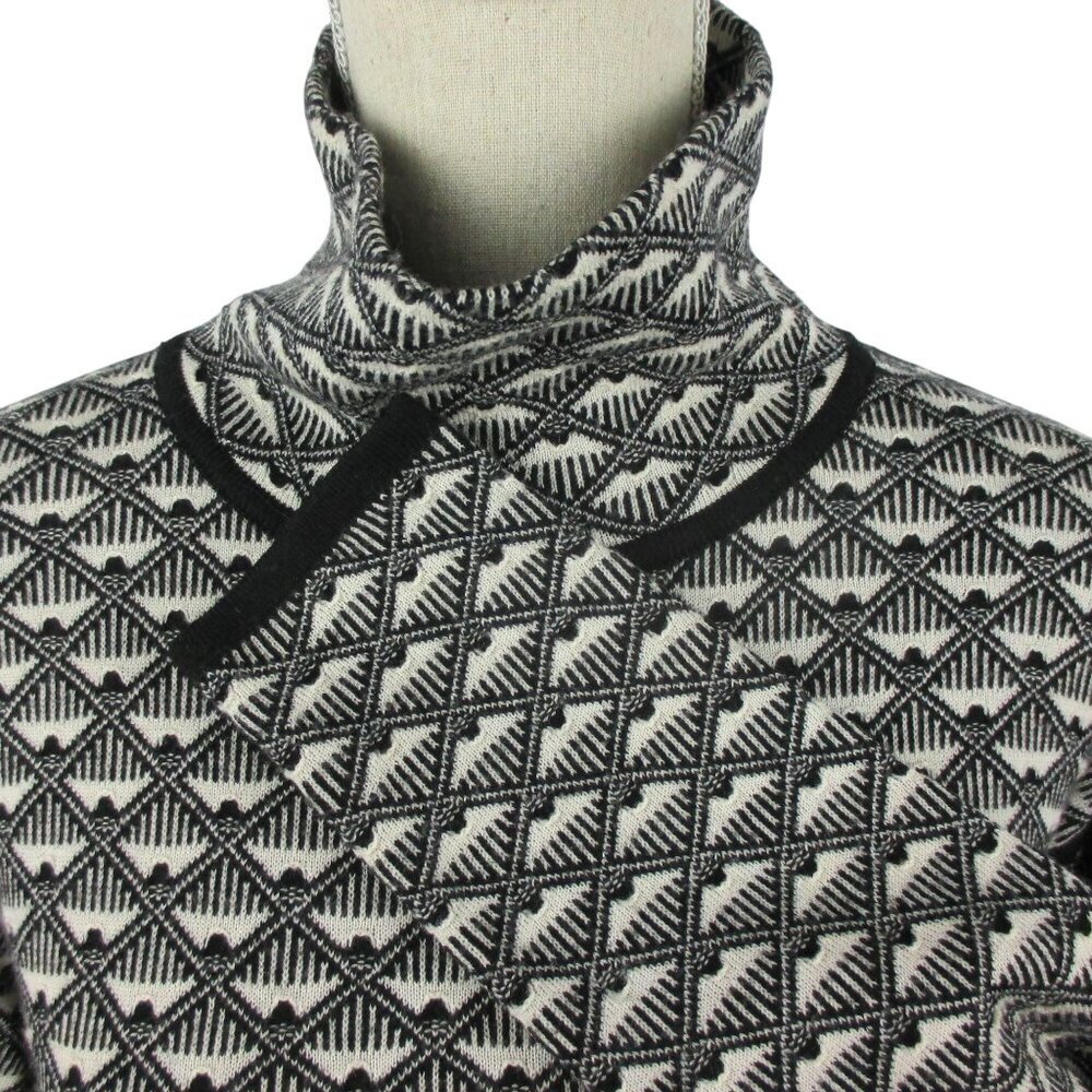 Karen Millen Turtleneck Black White 100% Wool Pullover Chic Warm - Picture 2 of 7